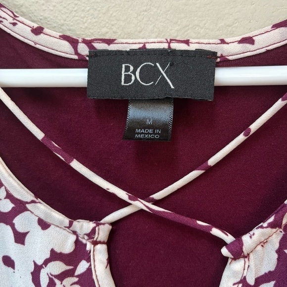 Maroon Floral Tie Front Blouse Criss Cross Neck – BCX Juniors Medium - Picture 4 of 7